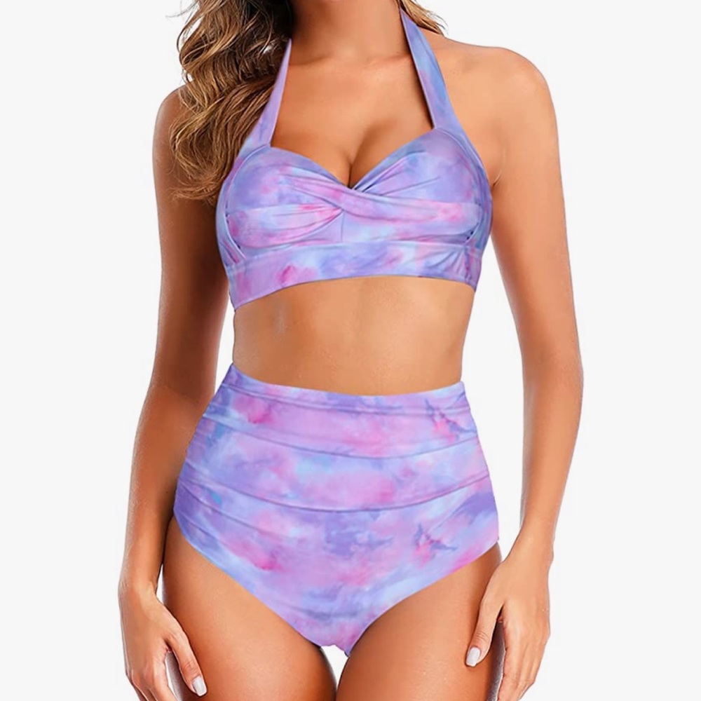 Tie Dye High Waisted Halter Bikini Swimsuit